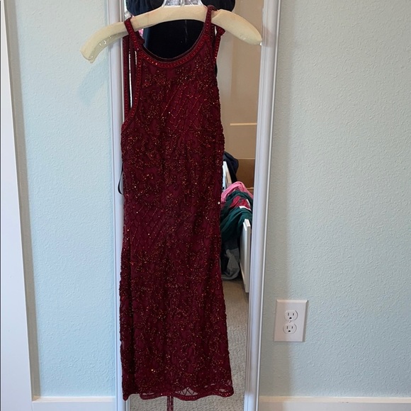 sherri hill #53142 burgundy homecoming or cocktail dress - Picture 2 of 4